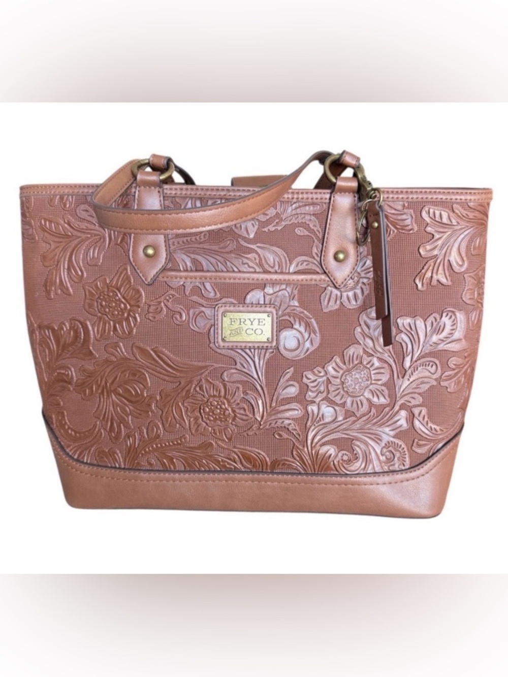 Frye & Co Core floral embossed brown/cognac large tote